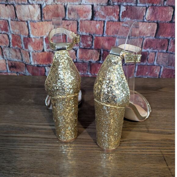 Lulus Taylor Gold Glitter Ankle Strap Heels Size 6.5 - Picture 4 of 6
